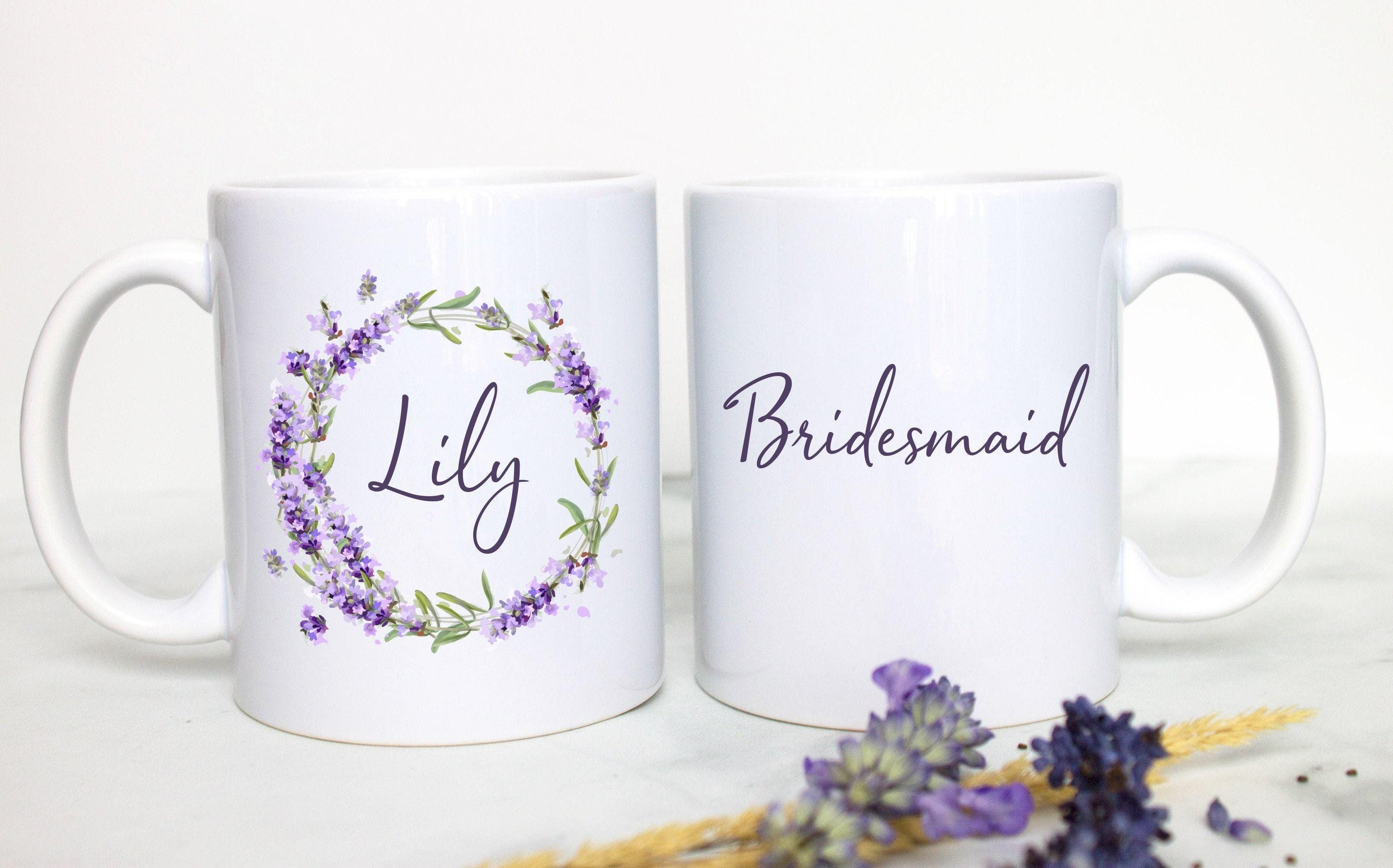 Lavender Purple Floral Custom Name - White Ceramic Mug