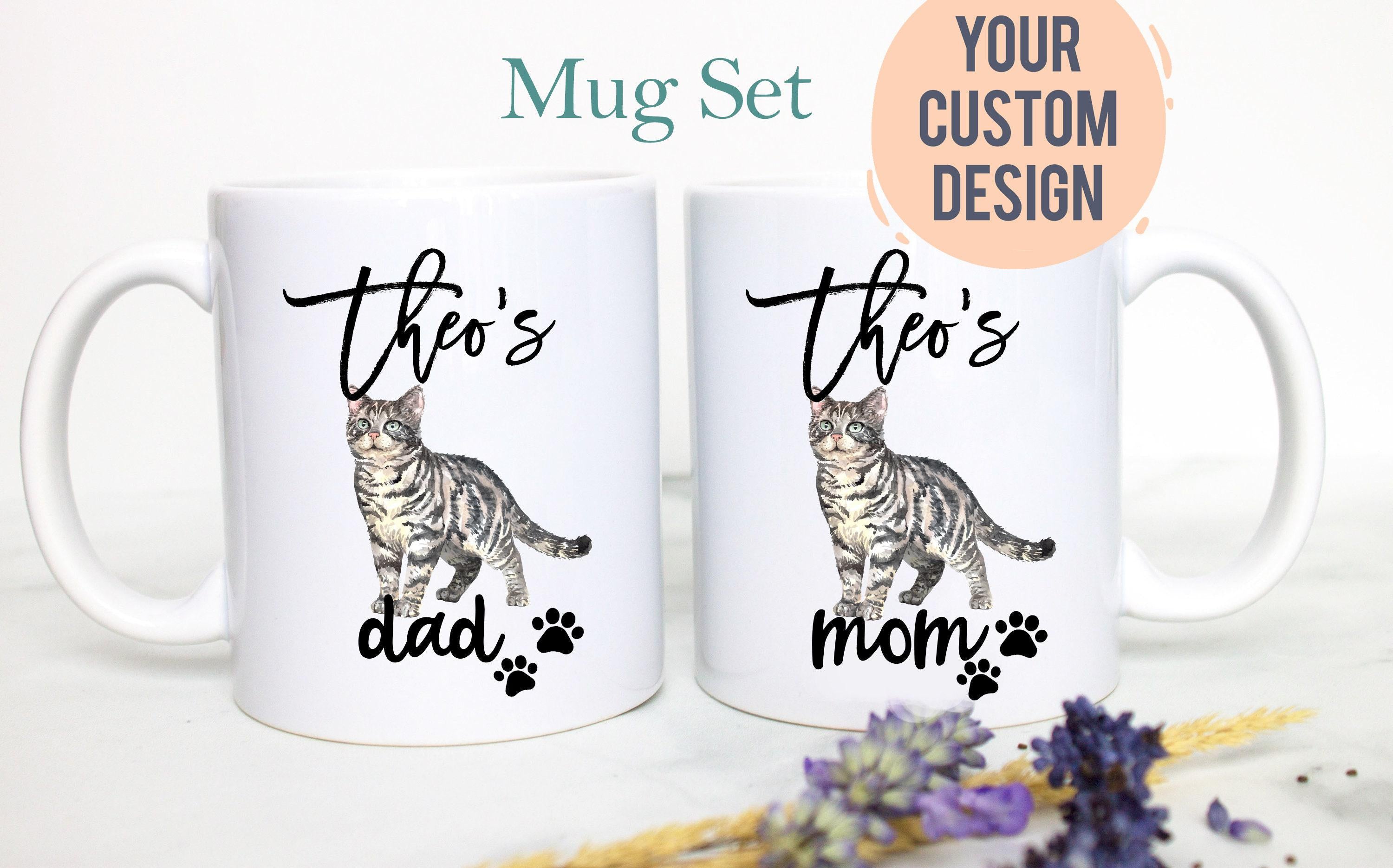 Personalized Tabby Cat Mom and Dad Individual or Mug Set #4 - White Ceramic Custom Mug