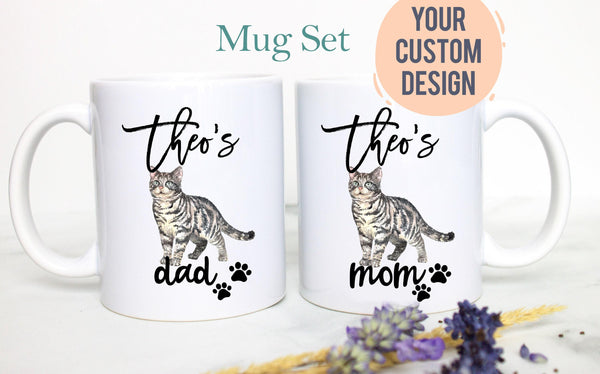 Personalized Tabby Cat Mom and Dad Individual or Mug Set #4 - White Ceramic Custom Mug