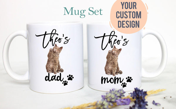 Personalized Brown Tabby Cat Mom and Dad Individual or Mug Set - White Ceramic Custom Mug