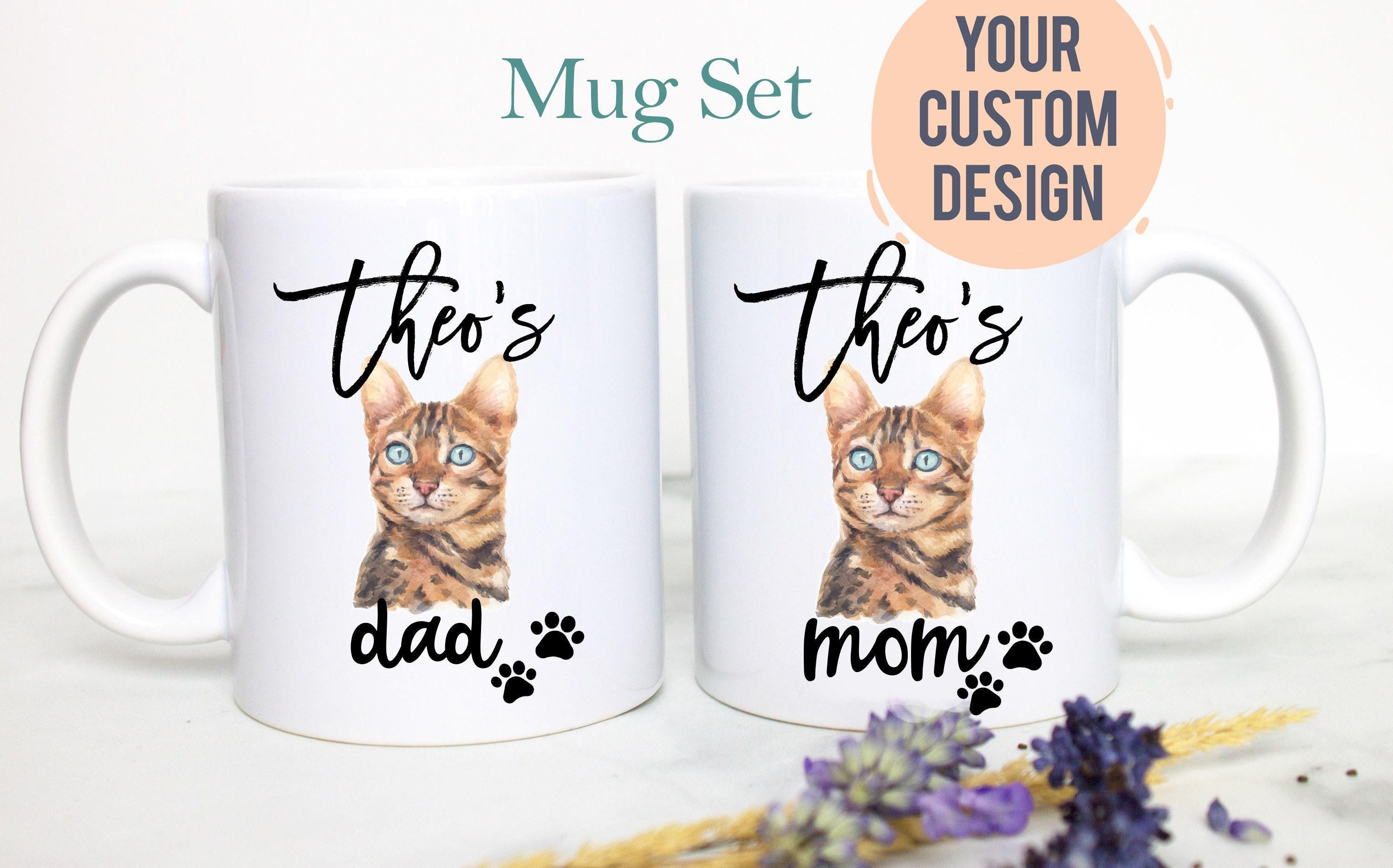 Personalized Bengal Cat Mom and Dad Individual or Mug Set # 2- White Ceramic Custom Mug