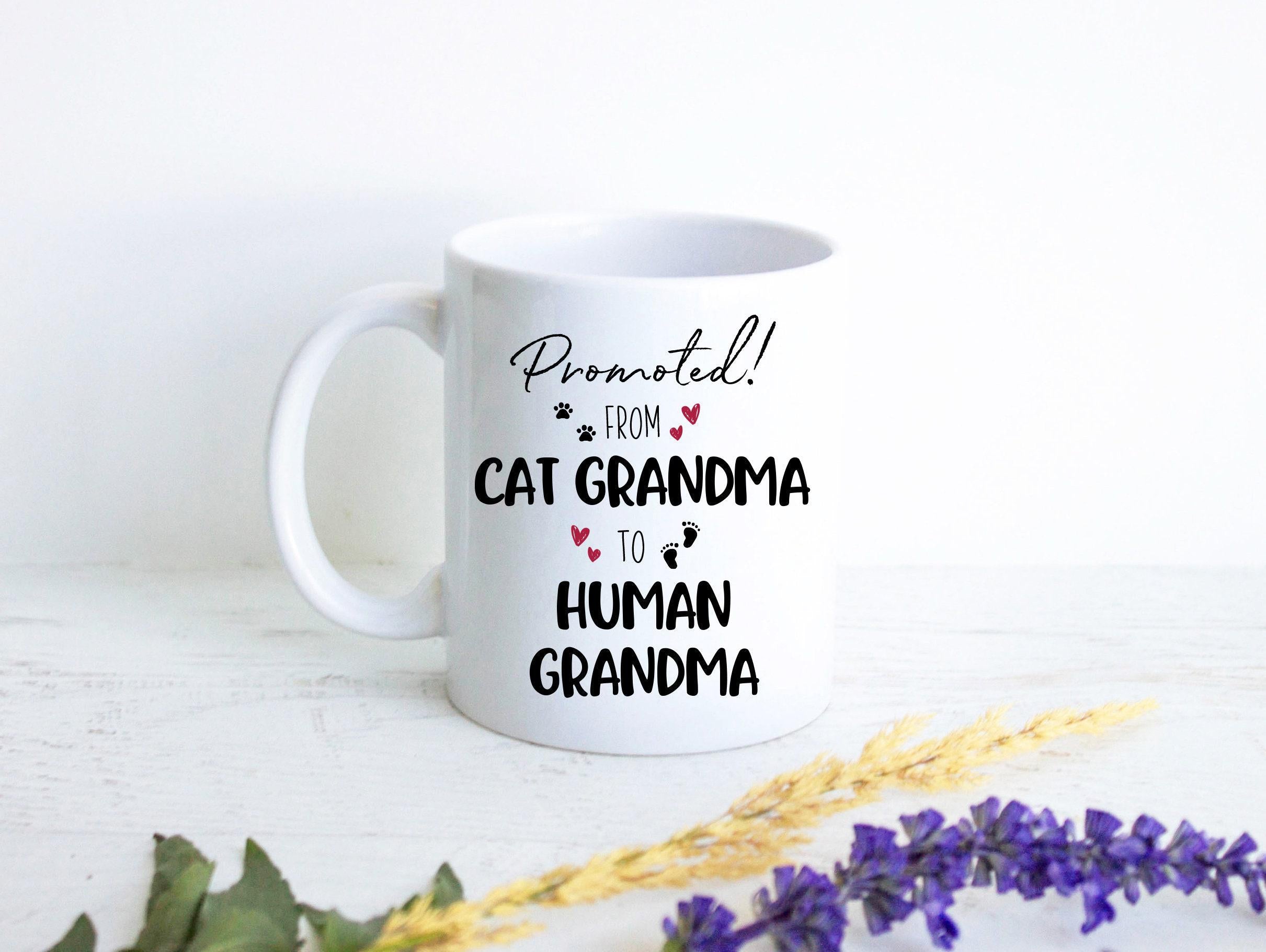 Promoted From Cat Grandma To Human Grandma - White Ceramic Mug