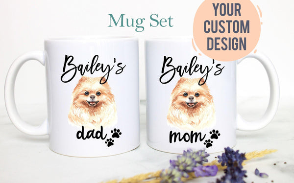Personalized Pomeranian Mom and Dad Individual or Mug Set - White Ceramic Custom Mug
