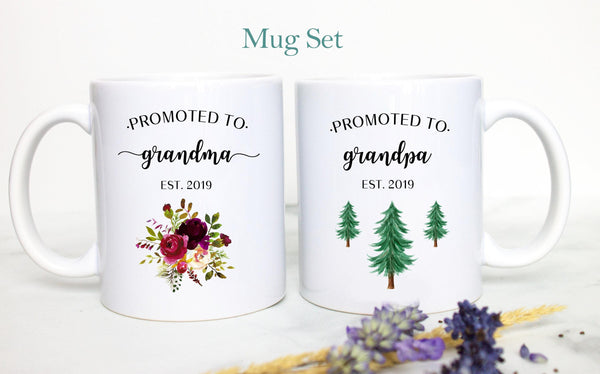 Promoted to Grandpa and Grandma Individual or Mug Set - White Ceramic Mug