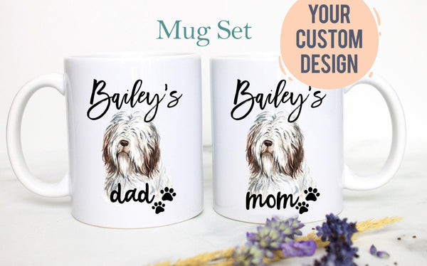 Personalized Bearded Collie Mom and Dad Individual or Mug Set - White Ceramic Custom Mug