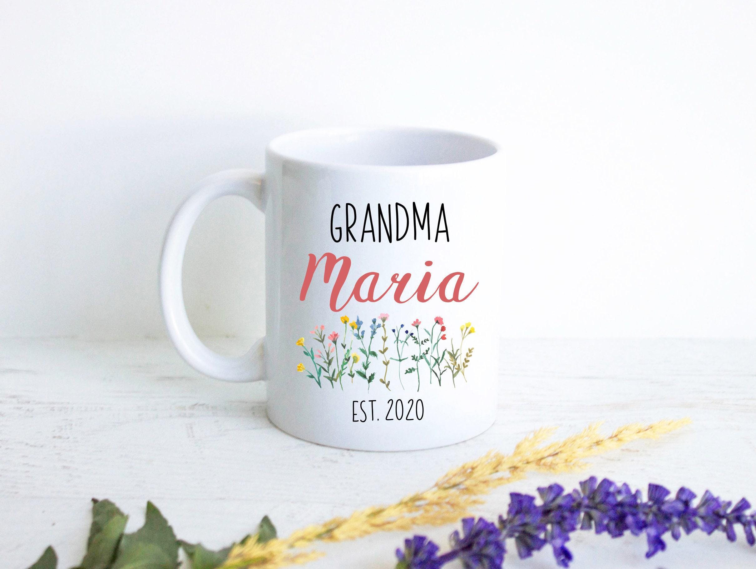 Wildflower Personalized Grandma Name EST - White Ceramic Mug