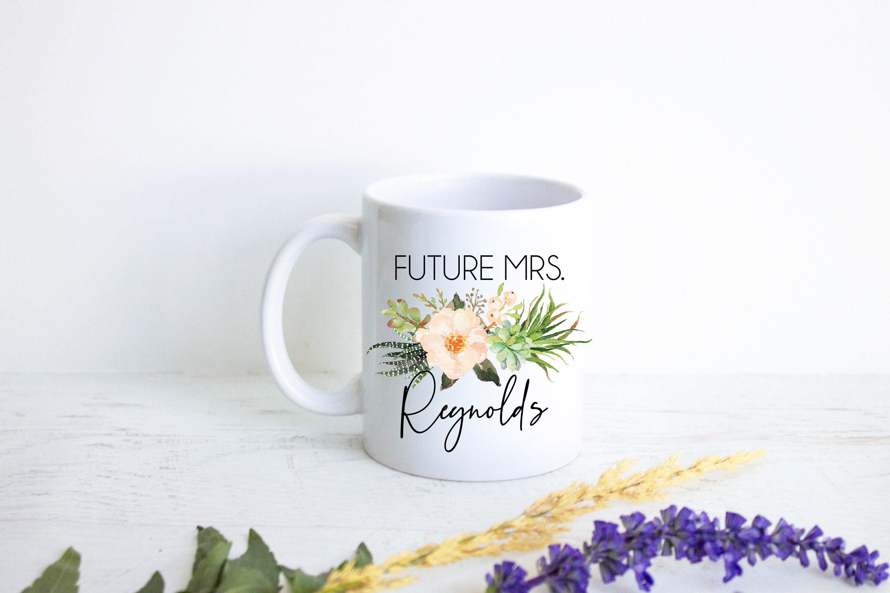Future Mrs. Bohemian Succulent Custom Name - White Ceramic Mug