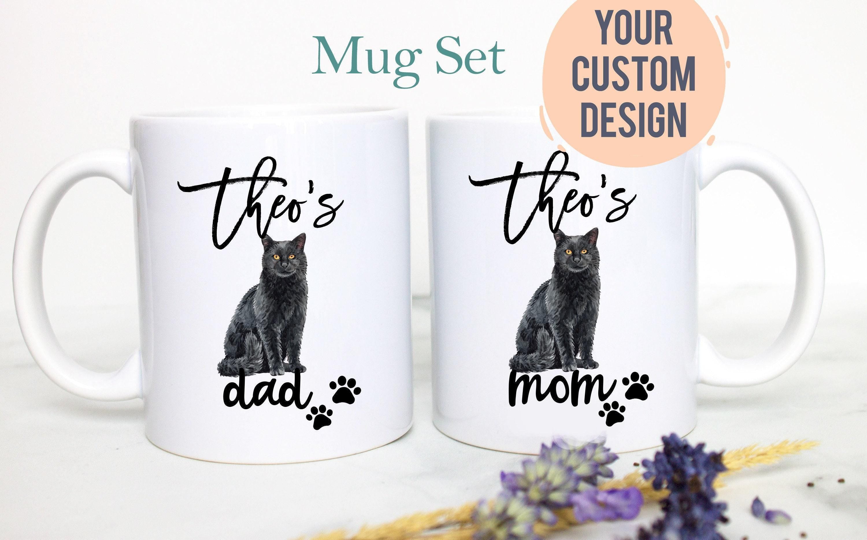 Personalized Black Cat Mom and Dad Individual or Mug Set #2 - White Ceramic Custom Mug
