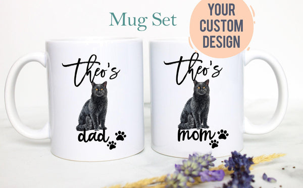 Personalized Black Cat Mom and Dad Individual or Mug Set #2 - White Ceramic Custom Mug