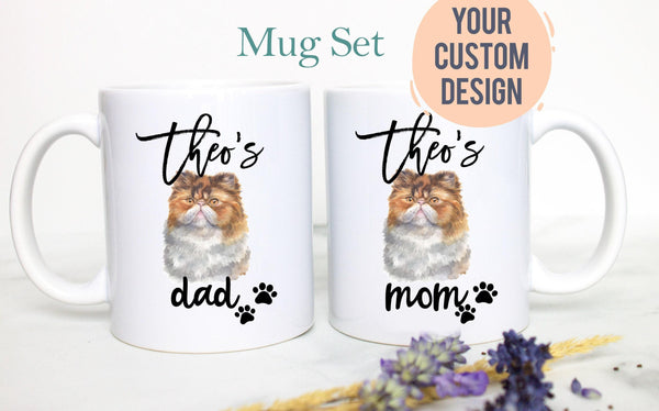 Personalized Persian Cat Mom and Dad Individual or Mug Set #2 - White Ceramic Custom Mug