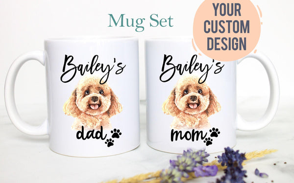 Personalized Poodle Mom and Dad Individual or Mug Set - White Ceramic Custom Mug
