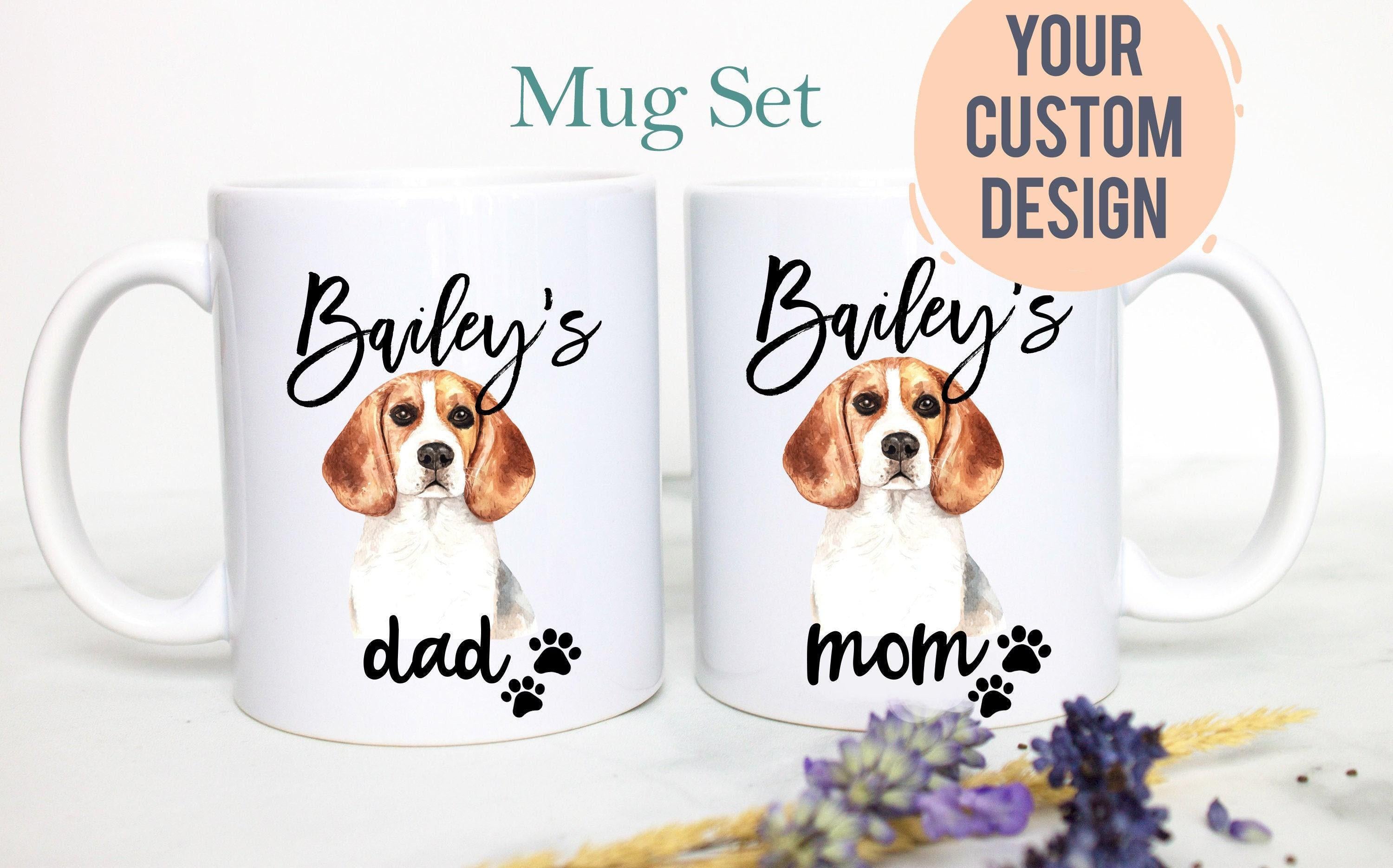 Personalized Beagle Mom and Dad Individual or Mug Set - White Ceramic Custom Mug