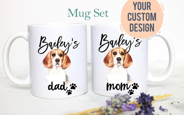Personalized Beagle Mom and Dad Individual or Mug Set - White Ceramic Custom Mug