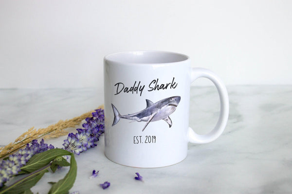 Daddy Shark Watercolor Mug - White Ceramic Mug
