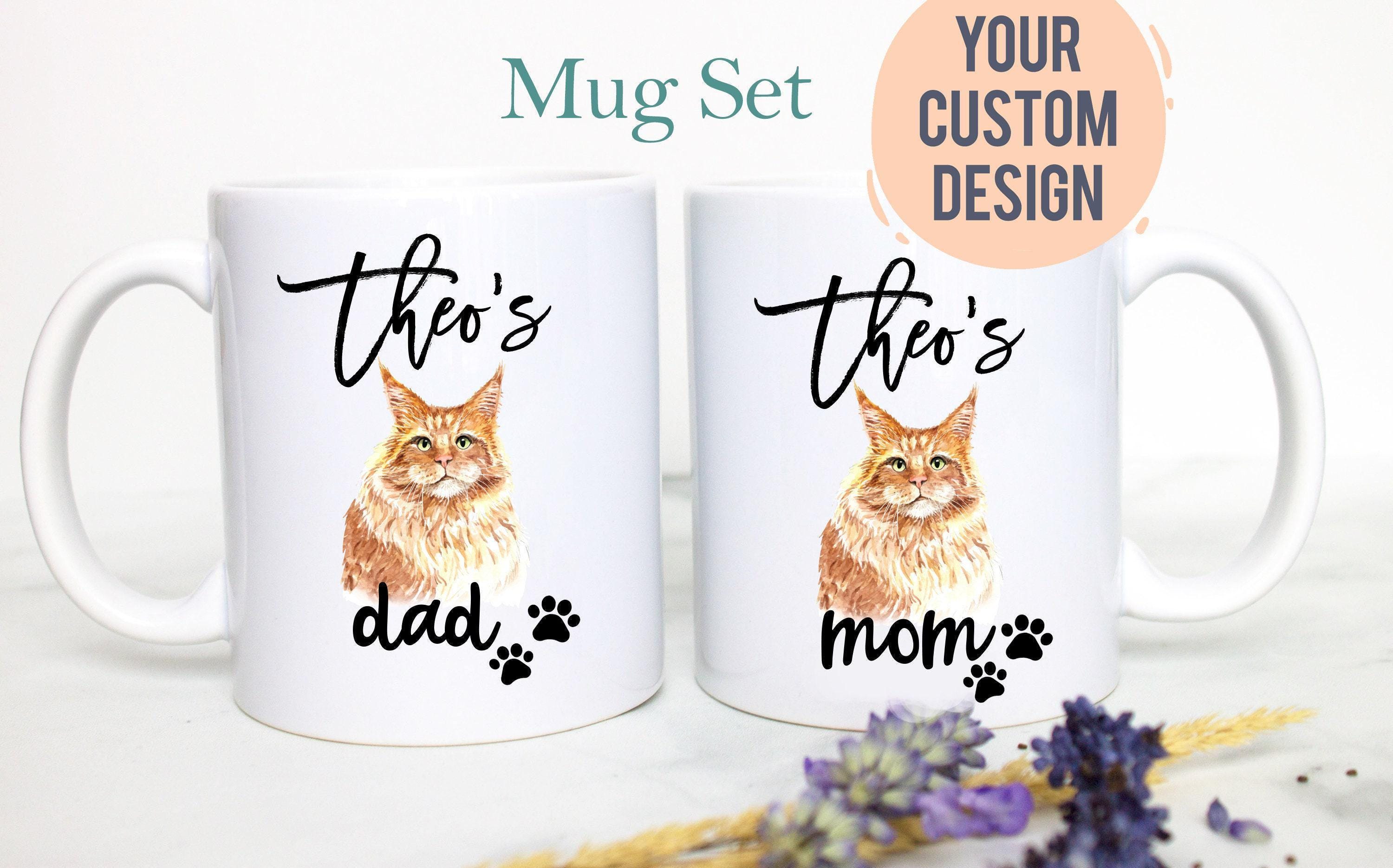 Personalized Orange Tabby Cat Mom and Dad Individual or Mug Set - White Ceramic Custom Mug
