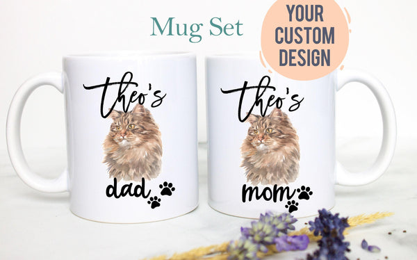 Personalized Siberian Cat Mom and Dad Individual or Mug Set- White Ceramic Custom Mug