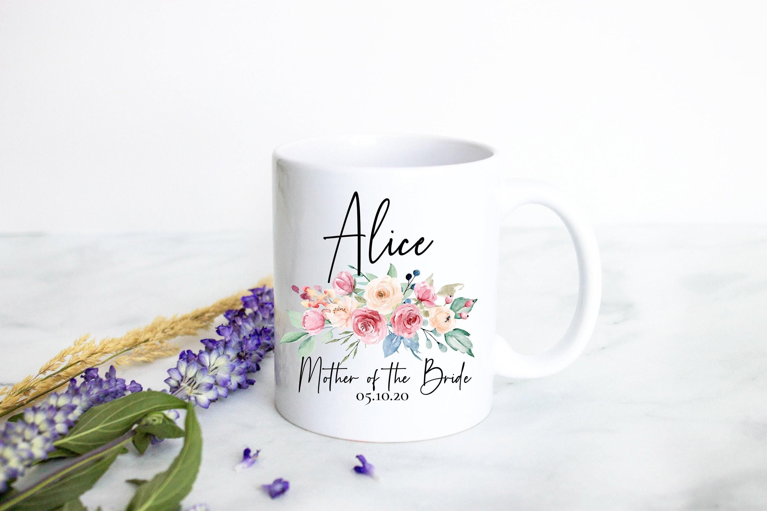 Peach Pink Floral Mother of the Groom Custom Name and Date - White Ceramic Mug