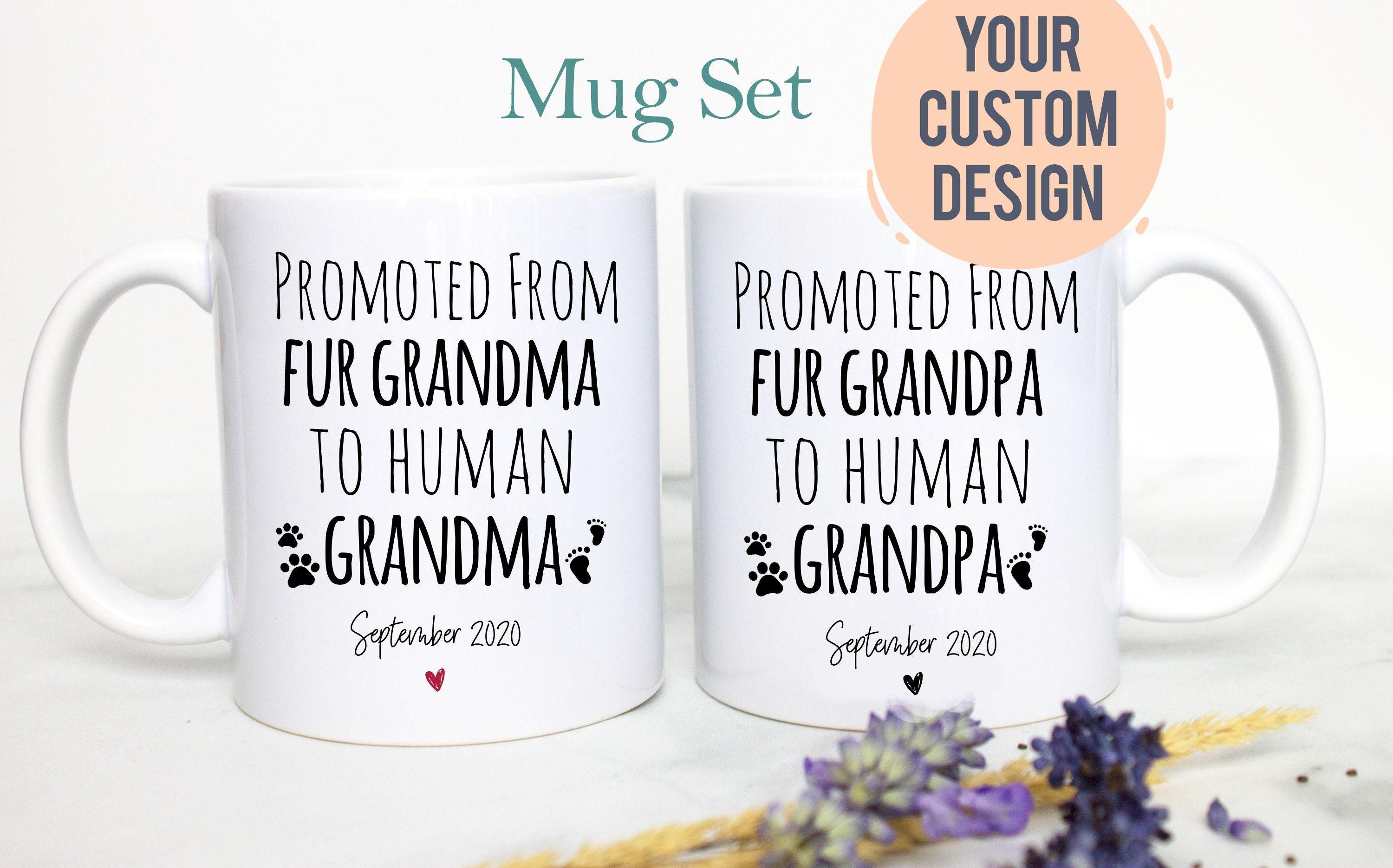 Promoted From Fur Grandma and Grandpa To Human - White Ceramic Mug