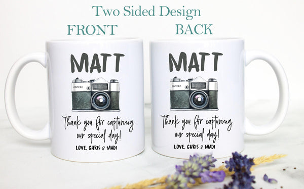 Photographer Custom Name Black and Grey - White Ceramic Mug
