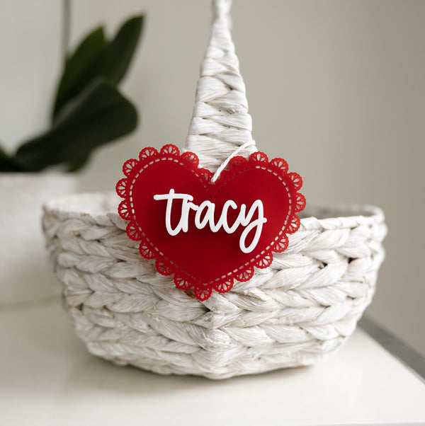 Personalized Valentine's Day Heart Basket Tag | Custom Valentine's Day Name Tag, Acrylic Heart Name Tag, Acrylic Heart Tag,Valentine's Heart