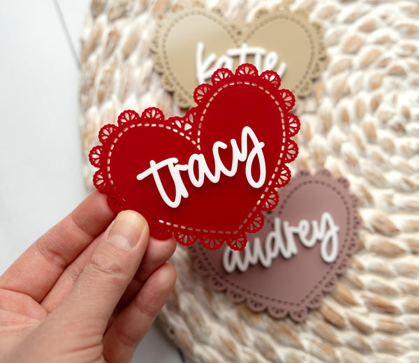 Personalized Valentine's Day Heart Basket Tag | Custom Valentine's Day Name Tag, Acrylic Heart Name Tag, Acrylic Heart Tag,Valentine's Heart