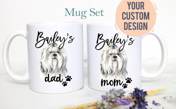 Personalized Shih Tzu Mom and Dad Individual or Mug Set - White Ceramic Custom Mug