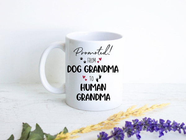 Promoted From Dog Grandma To Human Grandma - White Ceramic Mug