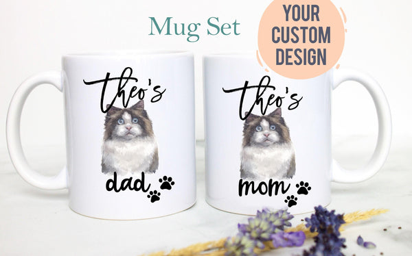 Personalized Ragdoll Cat Mom and Dad Individual or Mug Set - White Ceramic Custom Mug