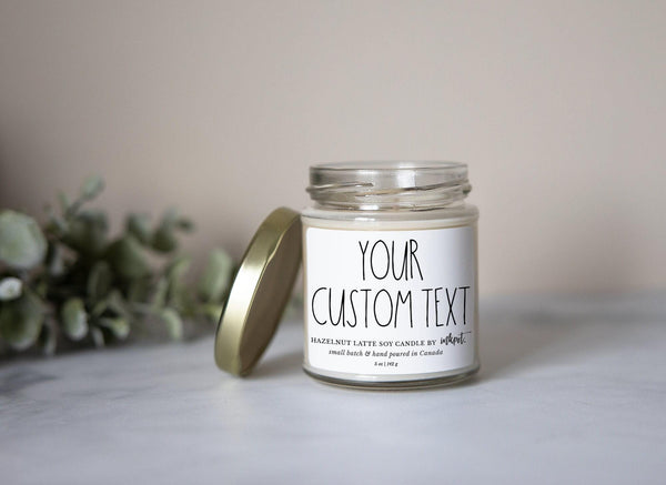 Custom Text Natural Soy Candle - Hazelnut Latte | 5oz.
