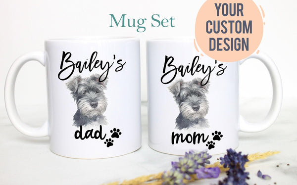 Personalized Schnauzer Mom and Dad Individual or Mug Set - White Ceramic Custom Mug
