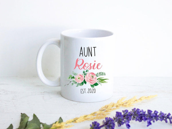Personalized Aunt Name Pink Floral - White Ceramic Mug