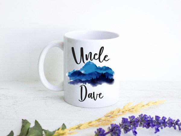 Personalized Uncle Name Mountain Theme - White Ceramic Mug