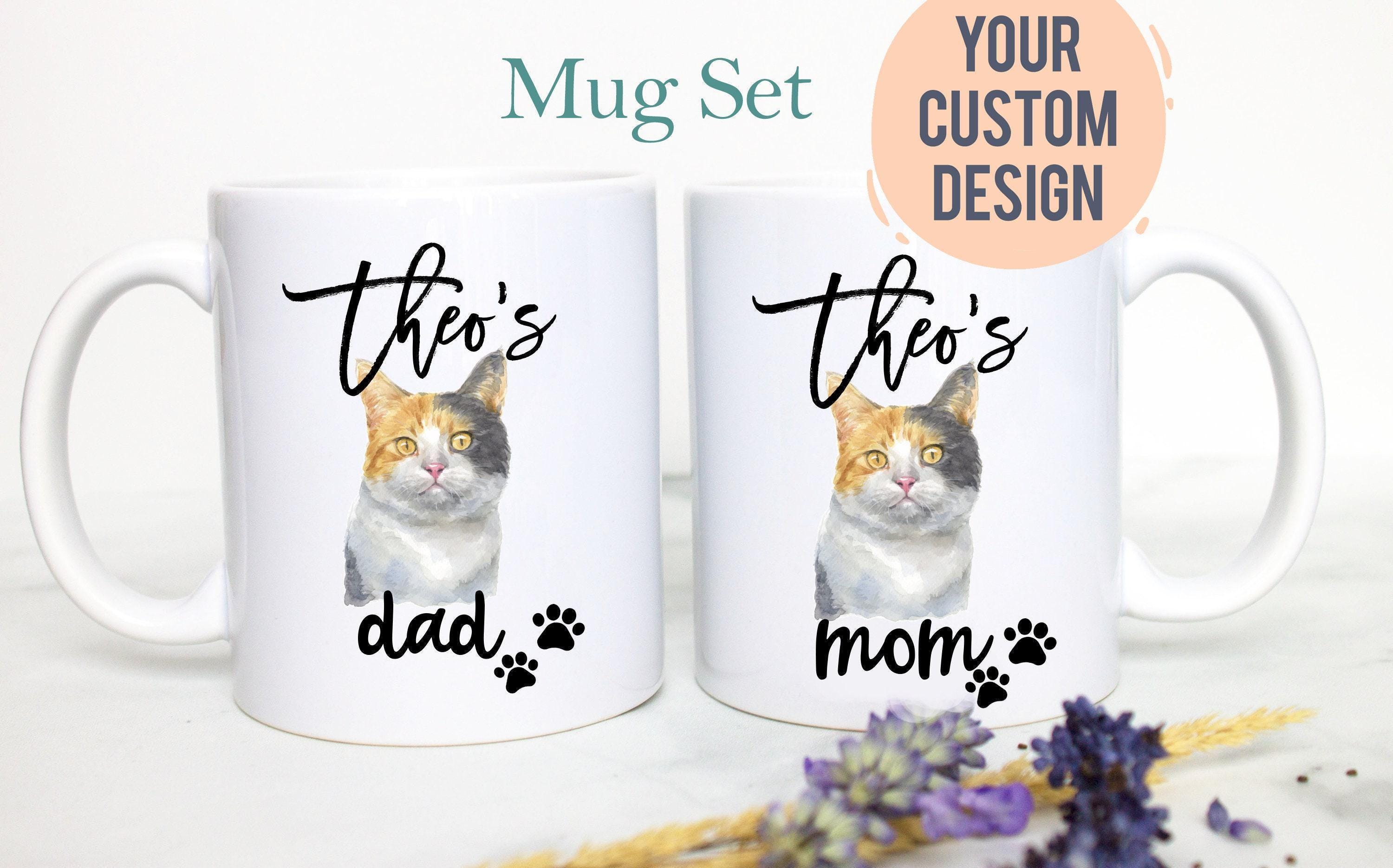 Personalized Tabby Cat Mom and Dad Individual or Mug Set #2- White Ceramic Custom Mug