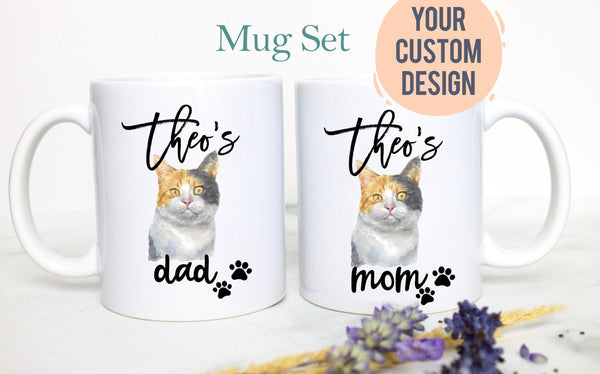 Personalized Tabby Cat Mom and Dad Individual or Mug Set #2- White Ceramic Custom Mug