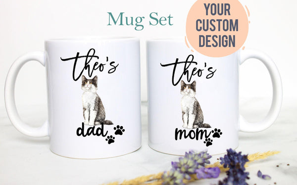 Personalized Norwegian Cat Mom and Dad Individual or Mug Set- White Ceramic Custom Mug