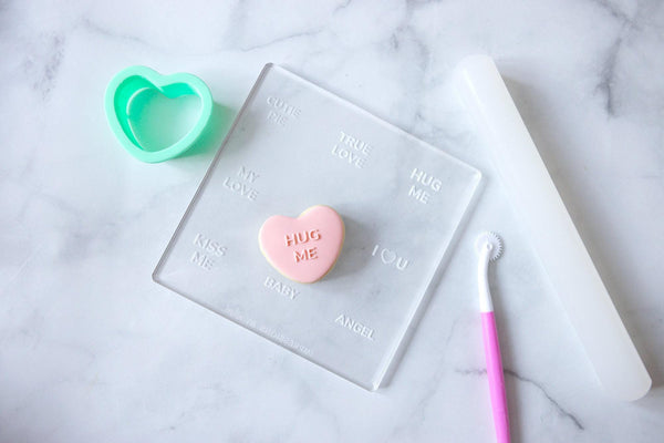 Valentine's Day Conversation Hearts Acrylic Fondant Embosser and Cookie Cutter