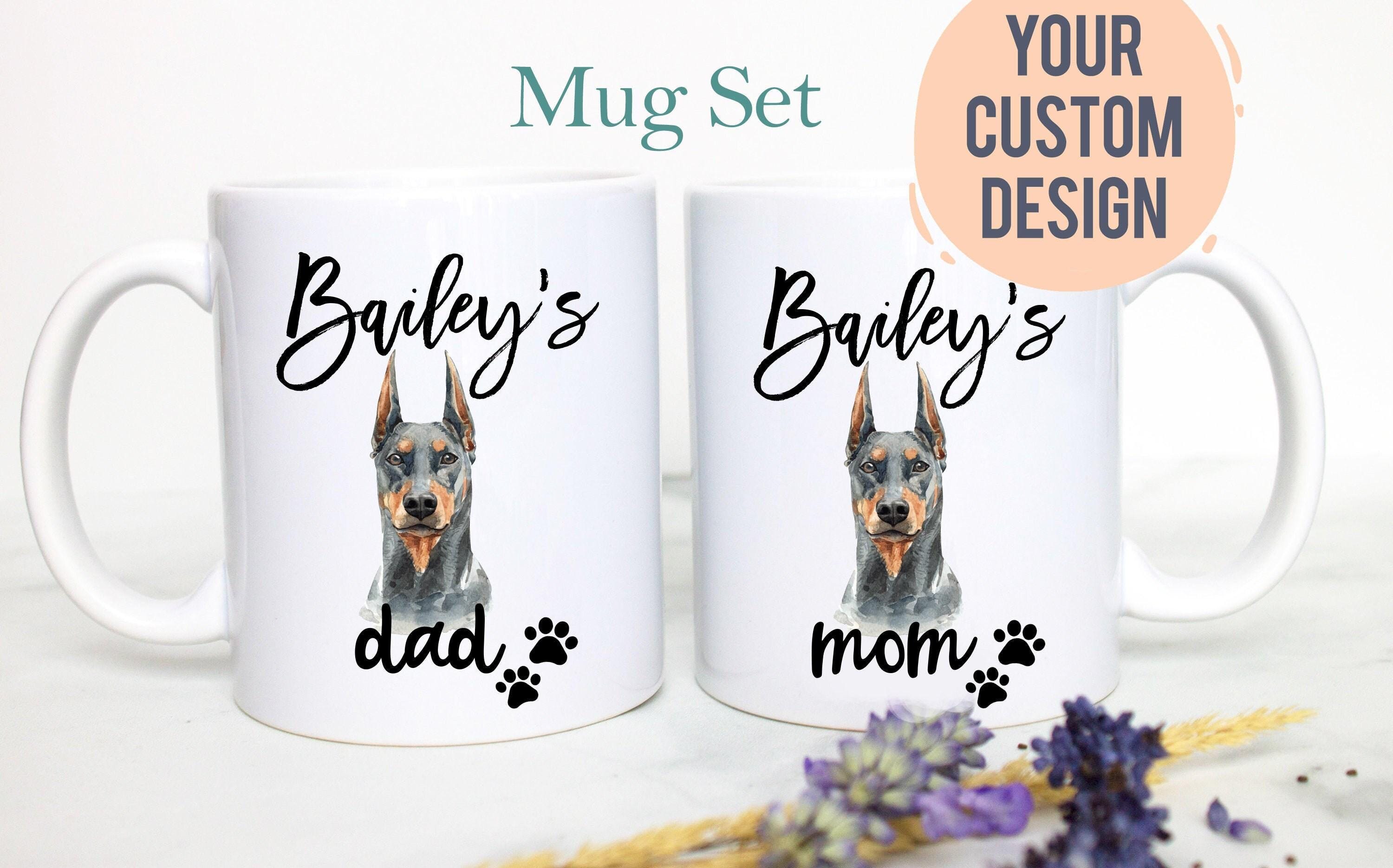 Personalized Doberman Mom and Dad Individual or Mug Set - White Ceramic Custom Mug