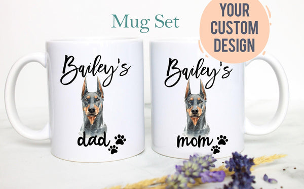 Personalized Doberman Mom and Dad Individual or Mug Set - White Ceramic Custom Mug