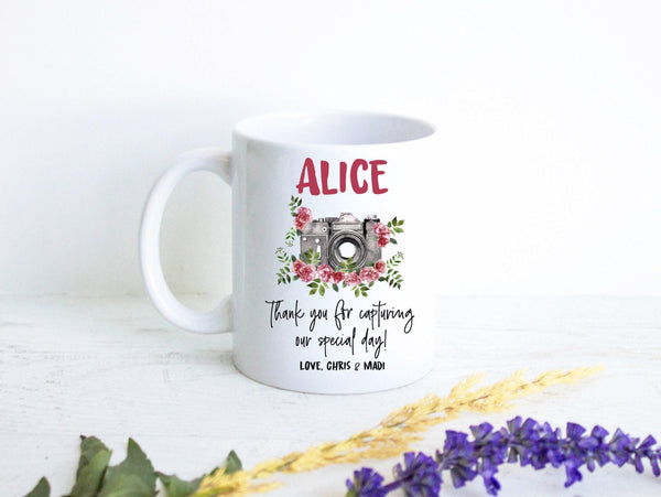 Photographer Custom Name Pink Floral - White Ceramic Mug