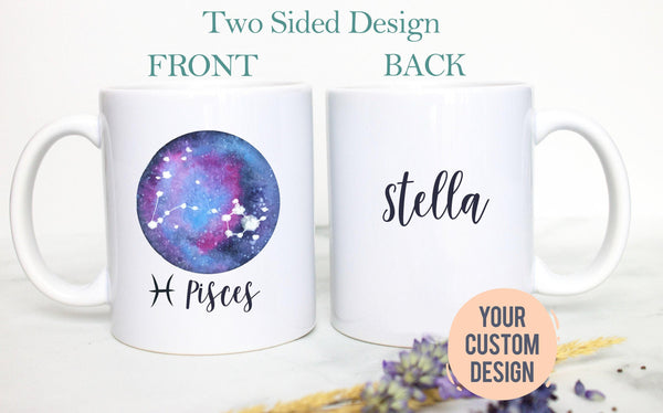 Pisces Mug, Personalized Name Zodiac Mug, Gift for Her, Custom Name Mug, Pisces Gift, Pisces Coffee Mug, Zodiac Gift, Constellation Gift