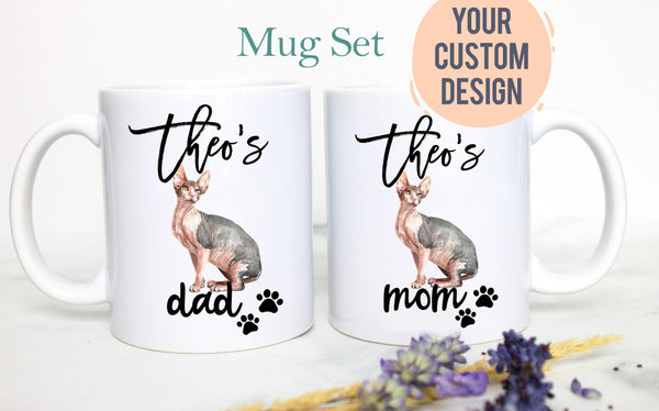Personalized Sphynx Cat Mom and Dad Individual or Mug Set - White Ceramic Custom Mug