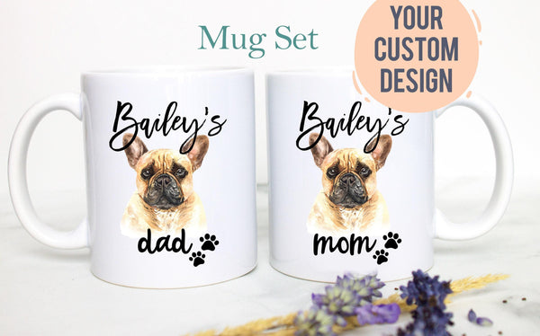 Personalized French Bulldog Mom and Dad Individual or Mug Set - White Ceramic Custom Mug