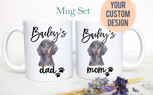 Personalized Dachshund Mom and Dad Individual or Mug Set - White Ceramic Custom Mug