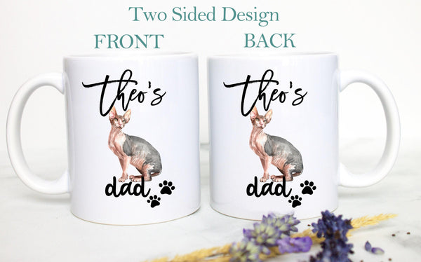 Personalized Sphynx Cat Mom and Dad Individual or Mug Set - White Ceramic Custom Mug