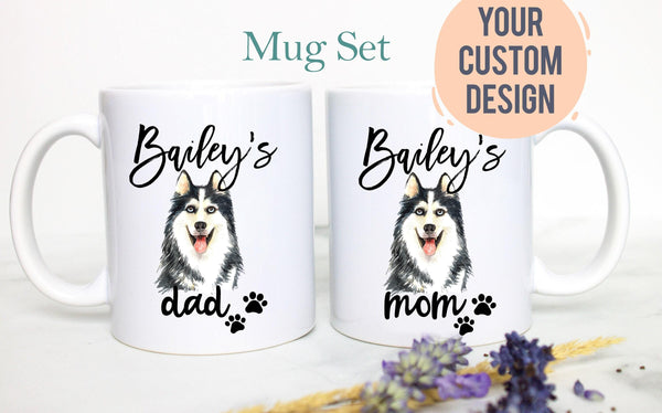 Personalized Husky Mom and Dad Individual or Mug Set - White Ceramic Custom Mug