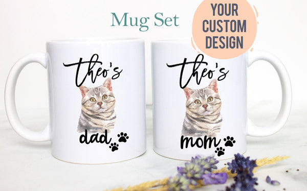 Personalized Persian Cat Mom and Dad Individual or Mug Set - White Ceramic Custom Mug