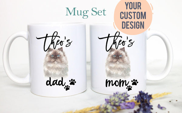 Personalized Himalayan Cat Mom and Dad Individual or Mug Set- White Ceramic Custom Mug