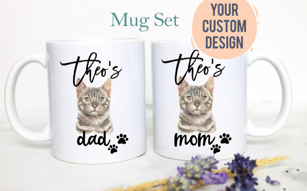 Personalized Bengal Cat Mom and Dad Individual or Mug Set- White Ceramic Custom Mug