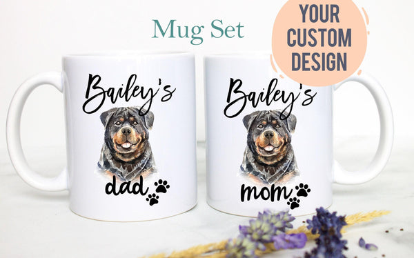 Personalized Rottweiler Mom and Dad Individual or Mug Set - White Ceramic Custom Mug
