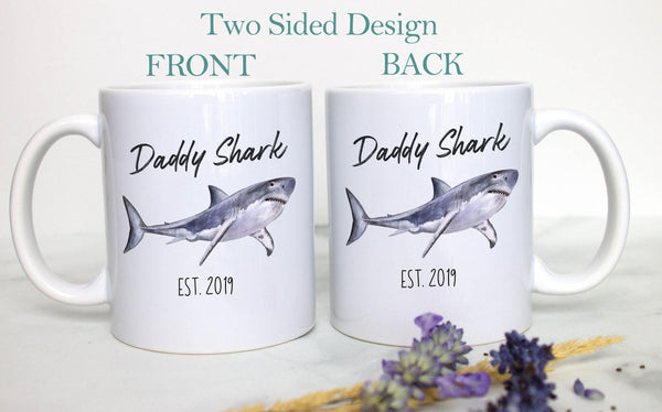 Daddy Shark Watercolor Mug - White Ceramic Mug